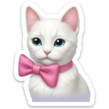 a white cat with a pink bow  sticker