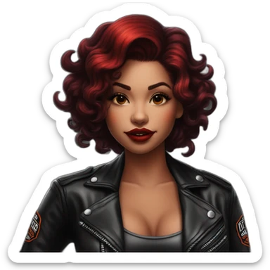 Chica pin up pelo rojo sobre moto Harley Davidson negra sticker