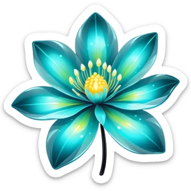 Pastel black and cyan iridescent transparent bio-luminescent flower with yellow sparkles  sticker