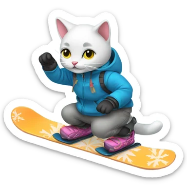 A kitty snowboarding  sticker