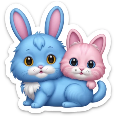 blue bunny and pink cat happy sticker