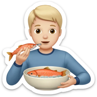 A white boy eating salmon out of a bowl  sticker
