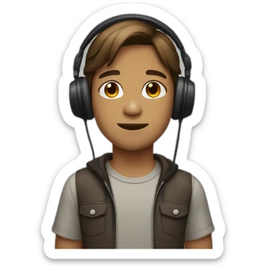 boy in headphones brown chin length hair sticker