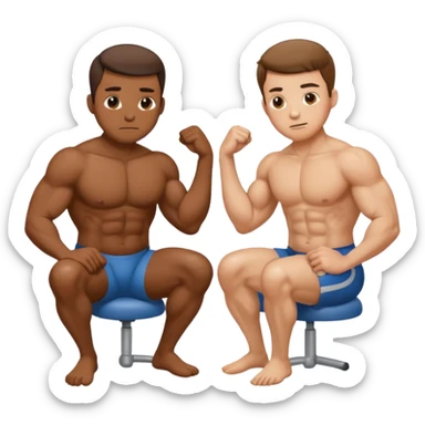 Man poops while sitting until his rectum falls out. There is a man standing nearby who poops standing up and shows off his biceps.  sticker