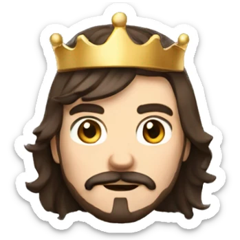 A developer with brown hair and a moustache and short beard wearing a black hoodie and is also wearing a crown slightly tilted to one side. sticker