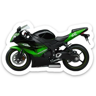 A 2006 kawsaki ninja z66r painted black and green sticker