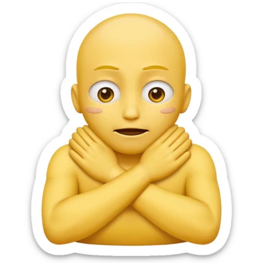 Yellow face emoji strangling itself with 2 arms crossed and hands saround neck and eyes looking up  sticker