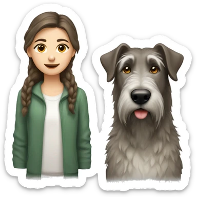 brown hair girl and Irish wolfhound dog with white spot on chest sticker