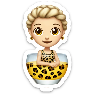Una niña pelirroja con un vestido de leopardo metida en un vaso de cristal sticker