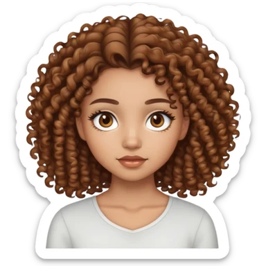 lightskin girl with curly light brown hair, brown eyes and long lashes sticker