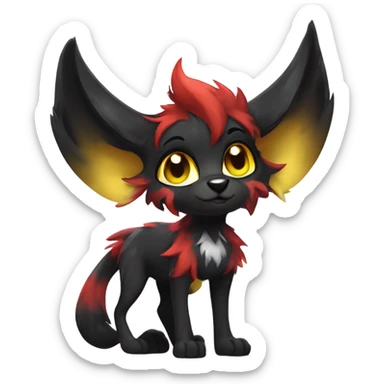 black Shiny Fionbri-Falvie-sparkle-sona with yellow eyes, red edgy markings full body fursona sticker