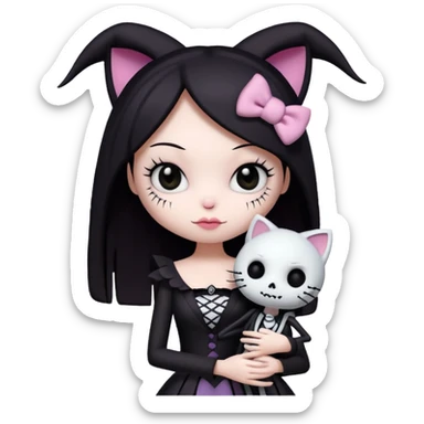 kuromi from hello kitty and jack skellington in a romantic embrace sticker