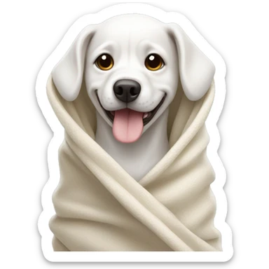 White dog wrapped in a blanket sticker