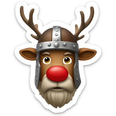 Red nosed reindeer in Viking helmet sticker