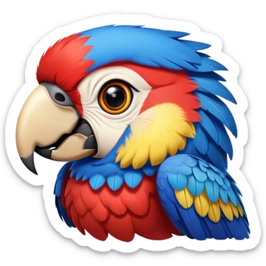 Cinematic Realistic Comical Macaw Portrait Emoji, Head tilted dramatically with an exaggeratedly amused expression, featuring a striking array of vividly detailed scarlet and blue feathers with bold natural accents and wide, expressive eyes full of playful disbelief, rendered with lifelike texture and vibrant hues, high shine, dramatic yet playful, styled with an air of cheeky avian mischief, soft glowing outline, capturing the essence of a spirited and over‐the‐top macaw that looks ready to flap its way into viral fame! sticker