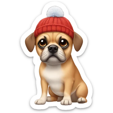 Puggle with winter hat on sticker
