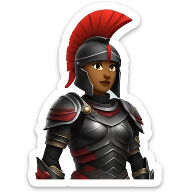 Fantasy spartan warrior female wearing detailed black armor with a red plumed helmet
 sticker