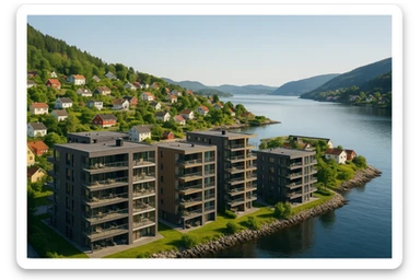A coastal town in norway, apartment blocks sticker