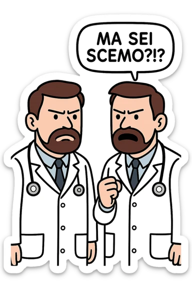 Dottore con la stessa faccia e camicie, dice "Ma sei scemo?!?" sticker