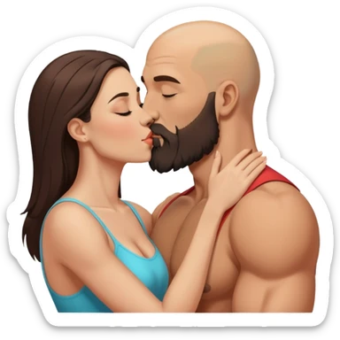 Muscular Bald man with a beard intimately kissing his young brunette wife  sticker