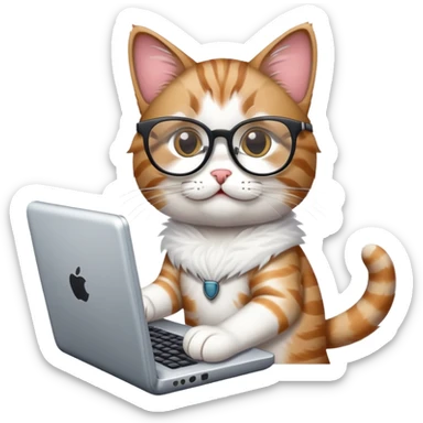 cat with glasses and a computer in its paws sticker