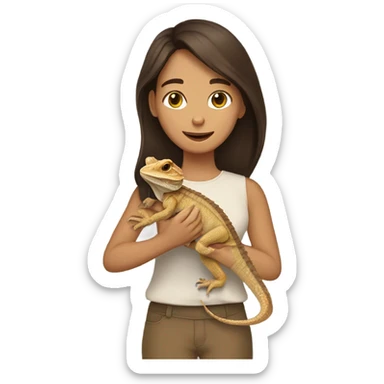 a brunette girl with her pet beaded dragon  sticker