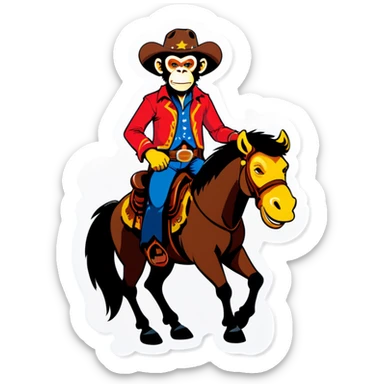 Monkey on a horse dressed as a cowboy  sticker