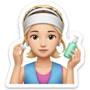 Clean girl aesthetic emoticons, apply skincare products, headband, glowing skin, vest, soft lighting
 sticker