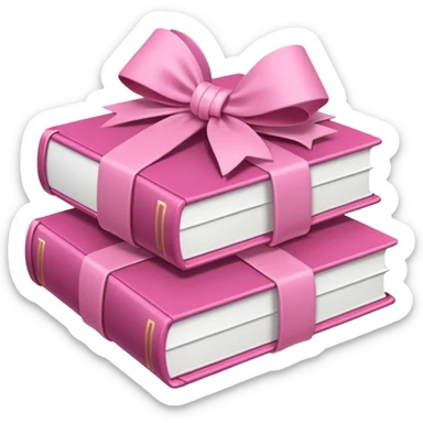 Pink Books stacked up and tied together by a white bow sticker