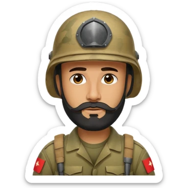 VERY TIRED, swarthy, Iraqi soldier in a casque, casque without insignia, with a beard sticker
