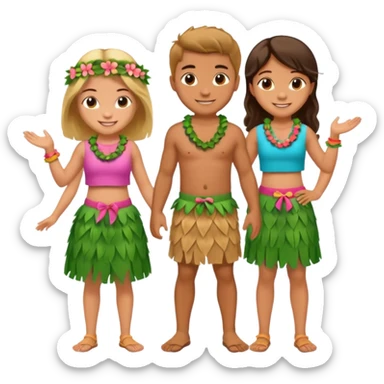 Two girls and one boy hula skirts  sticker