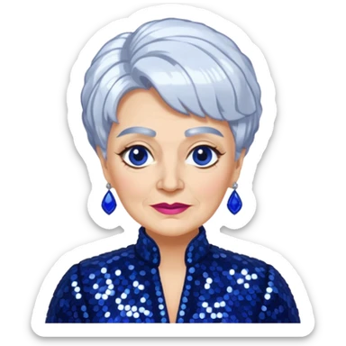 Madame Morrible from The Wizard of Oz with white hair, indigo sequin outfit sticker