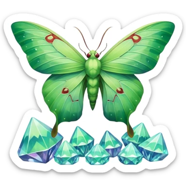 luna moth sitting on crystals sticker