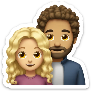 man with black curly hair and beard hugging a girl with blonde wavy hair  sticker