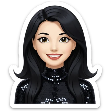 Janet Planet, Female Electropop Singer from Confidence Man with long black hair, black sequin outfit sticker
