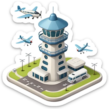 tiny mosquito airport with control tower and mosquito planes sticker
