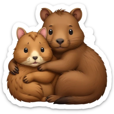 capybara and a cat cudding with each other sticker