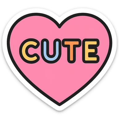 pink heart with the word CUTE in color outline icon style sticker