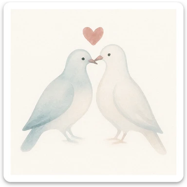 a pair of doves representing the concept of love, soft watercolor style sticker