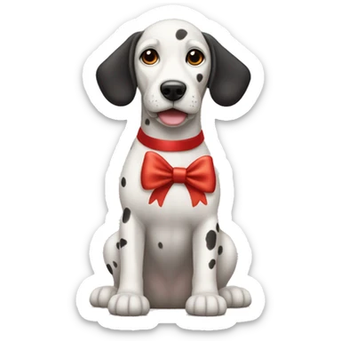Dolmatian dog with a red bow around its neck, sitting on its hind legs sticker