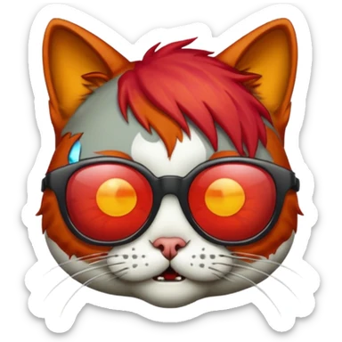 Zombie cat with red hair and sun glasses face sticker