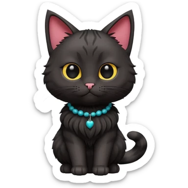 A 3D cartoon black Oriental hair cat with bulky body,Nice  heavy fur, dark cinematic background, Memoji-style. full body or half body. sticker