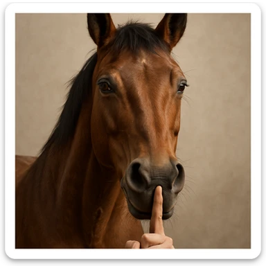 realistic horse with a shushing gesture, finger in mouth sticker