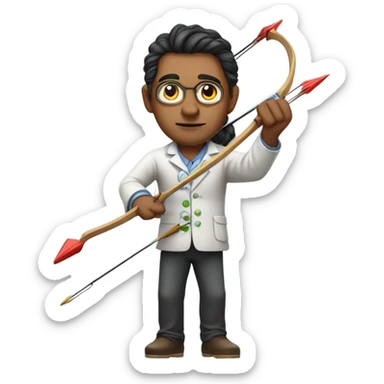 Realistic image of a Latin American chemist shooting a bow and arrow while synthesizing proteins  sticker