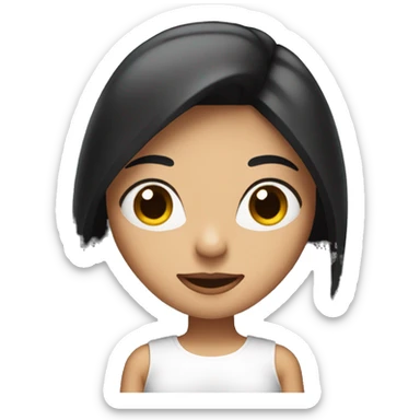 Woman with black long straight hair and a white top  sticker