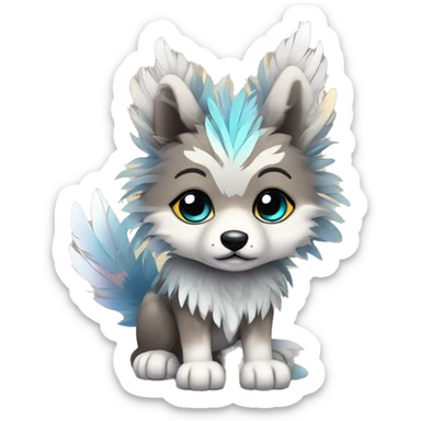 Fluffy Shy Chibi Spiritual Shamanic Wolf With Shiny Tribal Markings wearing feathers Full Body sticker