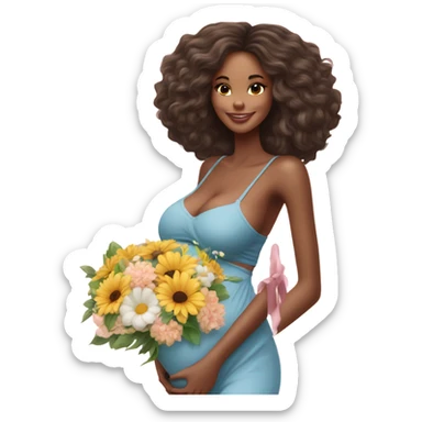 Photo of a Victoria secret model pregnant posing with flowers at her baby shower  sticker
