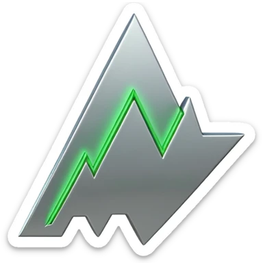 "iOS-style 3D emoji: a jagged rising chart line ending in a large glossy arrowhead, symbolizing rapid growth." sticker