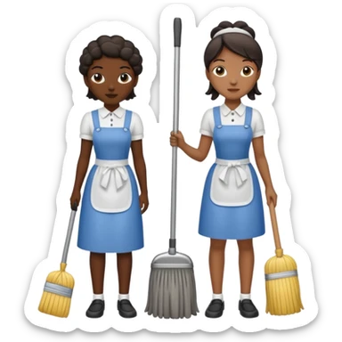 two ugly maids are holding the mop sticker