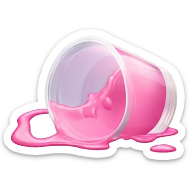 spilled sippy cup with pastel pink liquid and a distorted reflection sticker